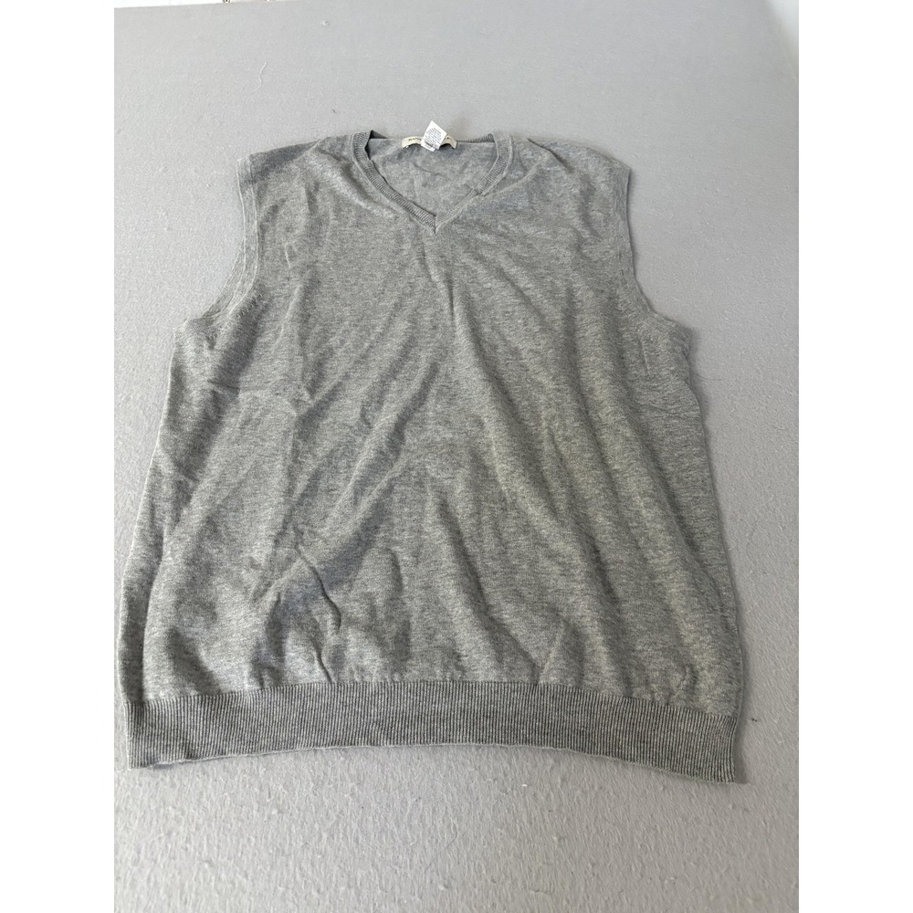 Banana Republic Sweater Vest Mens Large Gray V Neck 100% Cotton Pullover Classic